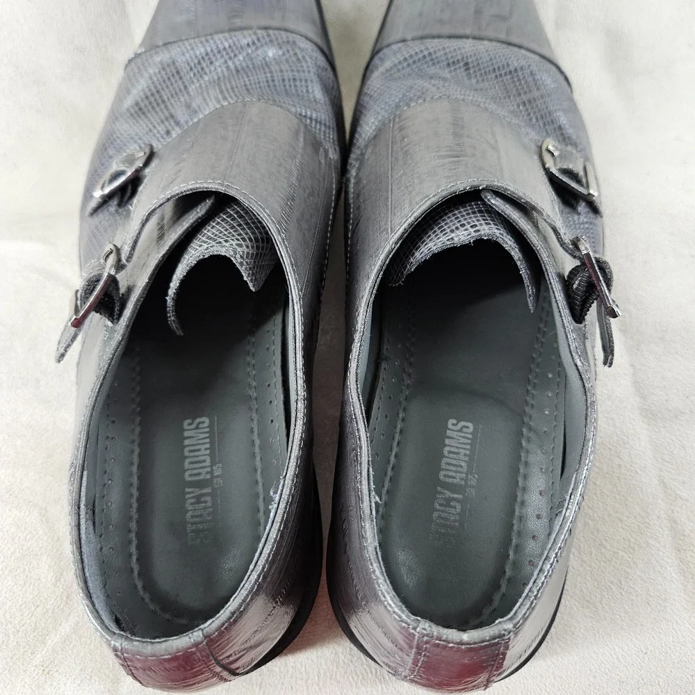 Stacy Adam Dress Shoes Mens 10.5 Gray Cow‎ Leather Double Monk Strap Cap Toe